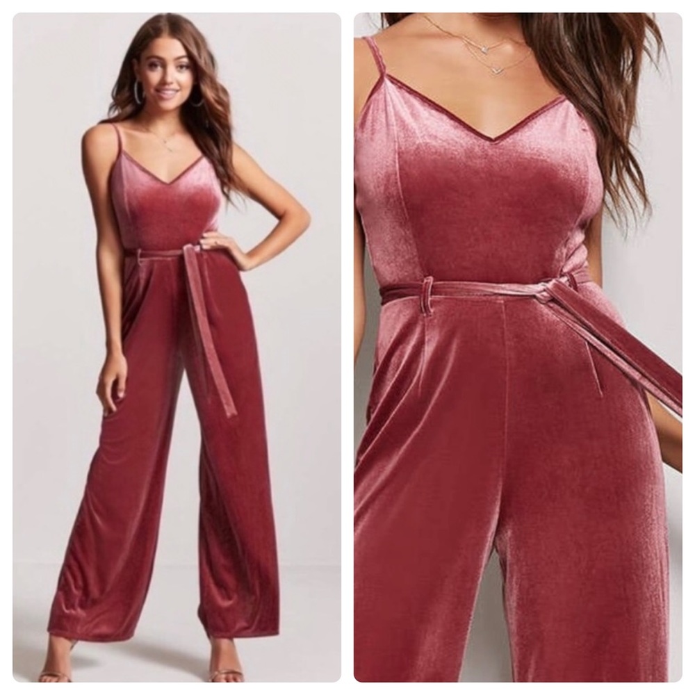 Forever 21 Mauve Rose Velvet Sleeveless Wide Leg Jumpsuit S NWT